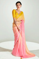 Multi Colored Organza Plain Saree with Sequin Work Border