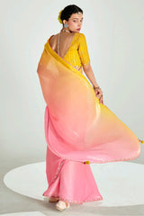 Multi Colored Organza Plain Saree with Sequin Work Border