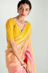 Multi Colored Organza Plain Saree with Sequin Work Border