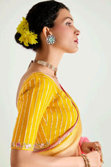 Multi Colored Organza Plain Saree with Sequin Work Border