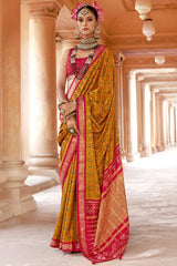 Yellow Art Silk Patola Printed Saree