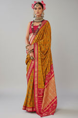 Yellow Art Silk Patola Printed Saree