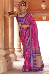 Magenta Art Silk Patola Printed Saree
