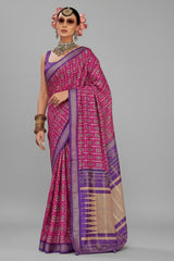 Magenta Art Silk Patola Printed Saree