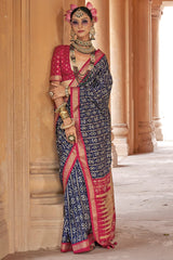 Blue Art Silk Patola Printed Saree