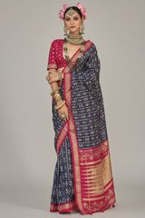 Blue Art Silk Patola Printed Saree