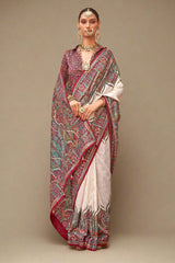 Off White Art Silk Printed Saree