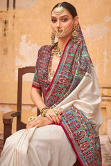 Off White Art Silk Printed Saree