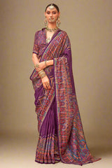 Purple Art Silk Printed Saree
