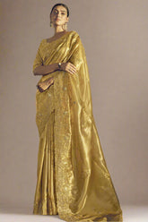 Yellow Tissue Silk Saree with Embroidery