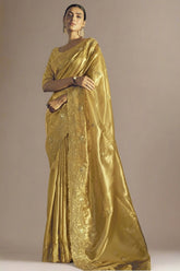 Yellow Tissue Silk Saree with Embroidery