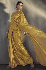 Yellow Tissue Silk Saree with Embroidery