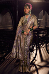 Light Purple Viscose Tissue All Over Woven Saree
