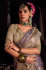 Light Purple Viscose Tissue All Over Woven Saree