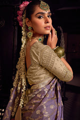 Light Purple Viscose Tissue All Over Woven Saree