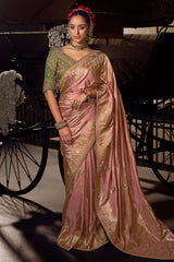 Light Pink Viscose Tissue All Over Woven Saree