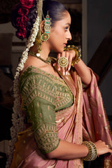 Light Pink Viscose Tissue All Over Woven Saree