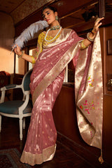 Pink Tissue Silk Woven Saree with Paithani Pallu and Border