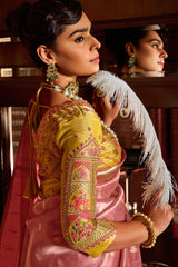 Pink Tissue Silk Woven Saree with Paithani Pallu and Border