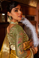 Yellow Tissue Silk Woven Saree with Paithani Pallu and Border