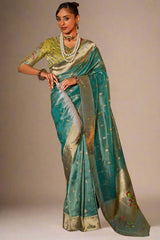Sky Blue Tissue Silk Saree with Paithani Border and Pallu