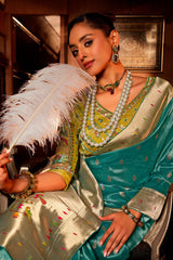 Sky Blue Tissue Silk Saree with Paithani Border and Pallu