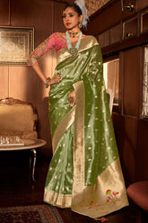 Pista Green Tissue Silk Woven Saree with Paithani Pallu and Border