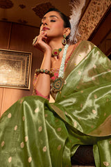 Pista Green Tissue Silk Woven Saree with Paithani Pallu and Border