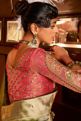 Pista Green Tissue Silk Woven Saree with Paithani Pallu and Border