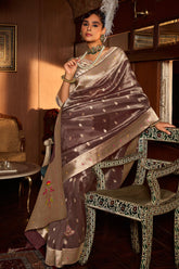 Chocolate Brown Tissue Silk Woven Saree with Paitahni Border and Pallu