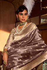 Chocolate Brown Tissue Silk Woven Saree with Paitahni Border and Pallu