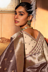 Chocolate Brown Tissue Silk Woven Saree with Paitahni Border and Pallu