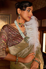 Olive Green Tissue Silk Zari Woven Saree with Paithani Border and Pallu