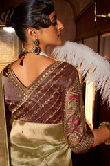 Olive Green Tissue Silk Zari Woven Saree with Paithani Border and Pallu