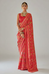 Orange Art Silk Patola Print Saree