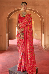 Orange Art Silk Patola Print Saree