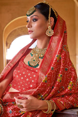 Orange Art Silk Patola Print Saree