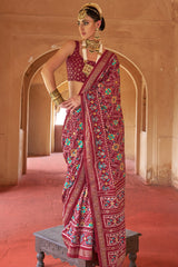 Purple Art Silk Patola Print Saree