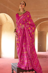 Dark Pink Art Silk Patola Print Saree