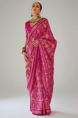 Dark Pink Art Silk Patola Print Saree