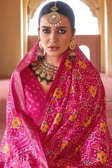 Dark Pink Art Silk Patola Print Saree