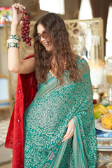 Light Green Georgette Printed Saree