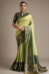 Light Green Art Silk Woven Saree with Contrast Border and Pallu