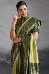 Light Green Art Silk Woven Saree with Contrast Border and Pallu