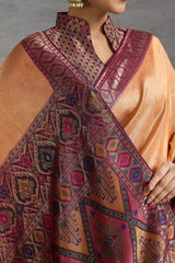 Peach Art Silk Woven Saree with Contrast Border and Pallu