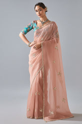 Light Peach Tissue Saree with Sequin Embroidery Work