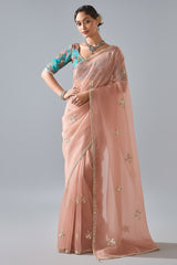 Light Peach Tissue Saree with Sequin Embroidery Work