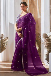 Purple Tissue Saree with Sequin Embroidery Work