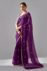 Purple Tissue Saree with Sequin Embroidery Work