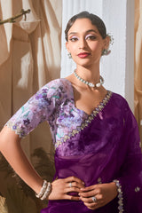 Purple Tissue Saree with Sequin Embroidery Work